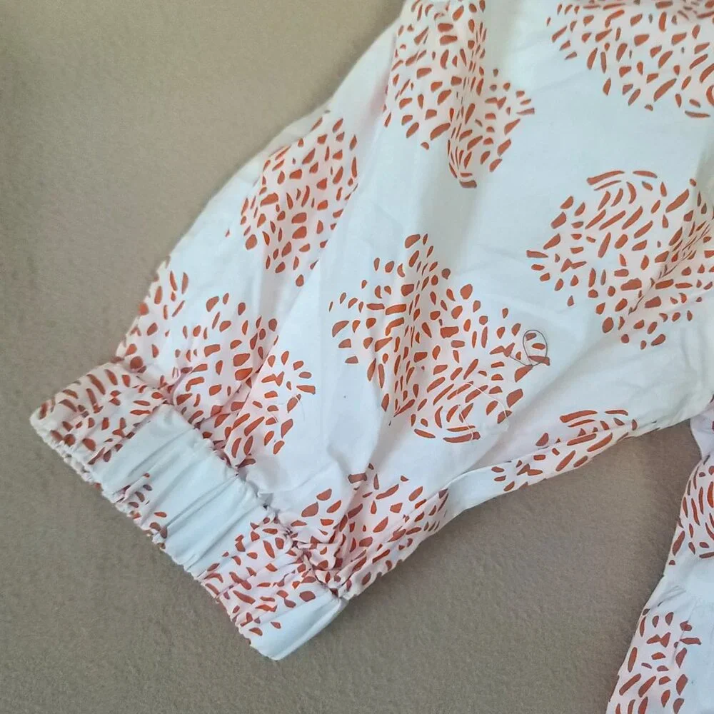 Anthopologie Moglea Danae Poplin Babydoll Blouse Sz XS White/Orange Boho NWT - Picture 6 of 12
